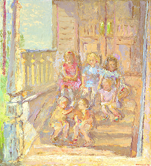 Дети на крыльце («На златом крыльце сидели...»). Холст, масло, 110 х 100 см. 1991 г. Частная коллекция