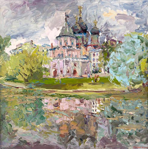 Гармония Лилового. Мостовая башня и церковь Покрова. Измайлово. Холст, масло, 40 х 40 см. 2008.
