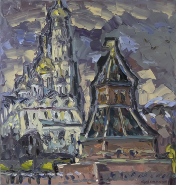 Тайницкая башня и соборы Кремля. Холст, масло, в. 60 x ш. 57 см. 2012 г.